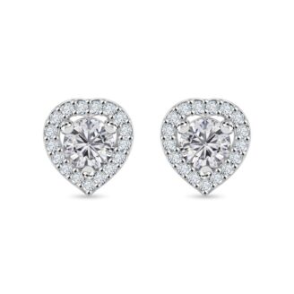 Heart-Shaped Diamond Halo Stud Earrings