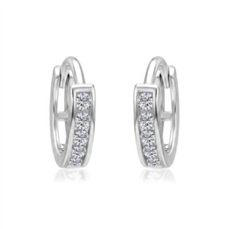 Sterling Silver Channel-Set Diamond Huggie Hoop Earrings