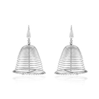 Vintage Silver-Tone Wire Bell Ornaments with Scalloped Edges (Set of 2)
