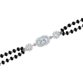 Black Beaded Mangalsutra Bracelet with Crystal Oval Centerpiece