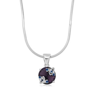 Sparkling Purple Gemstone Pendant Necklace with Silver Chain
