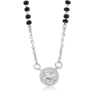 Elegant Mangalsutra Necklace with Black Beads and Diamond-Studded Pendant