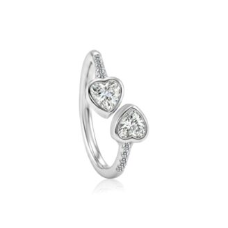 Heart-Shaped Diamond Ring with Dual Heart Design