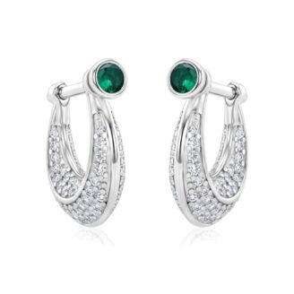 Emerald and Diamond Hoop Earrings in Sterling Silver