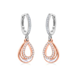 Rose Gold & Silver Dual-Tone Teardrop Dangle Earrings with Crystal Detailing