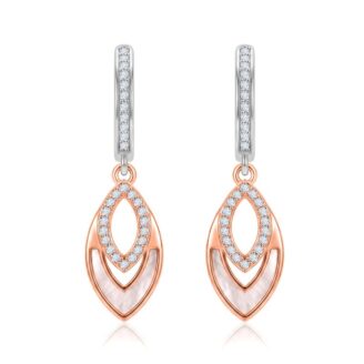 Dual Tone Elegance 925 Silver Marquise Drop Earrings